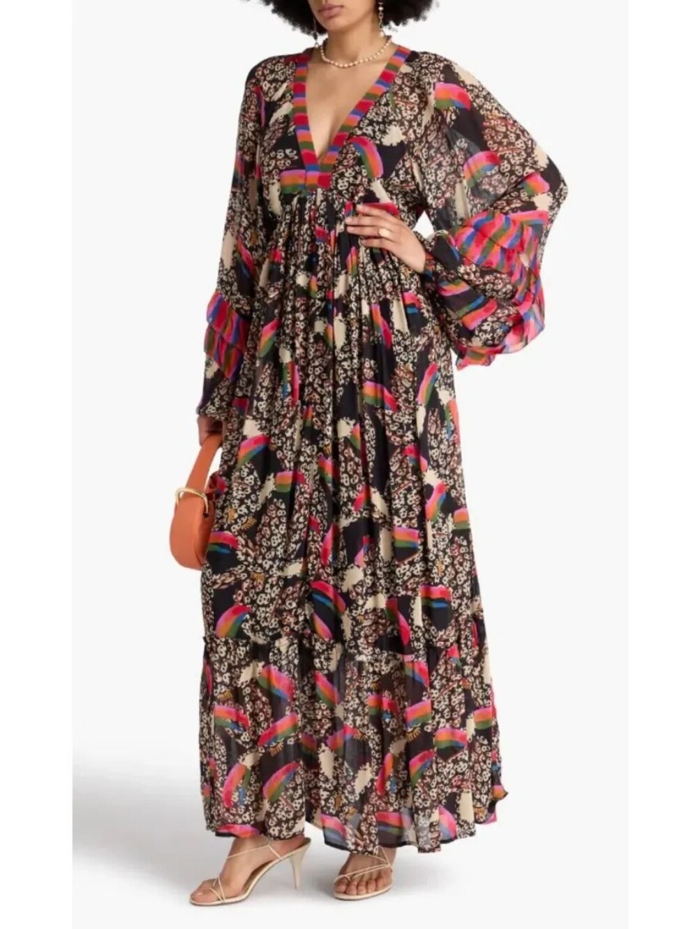 Farm Rio Georgette Printed Leopard Toucans Maxi Dress - Picture 3 of 16